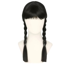 Peluca de cosplay de Halloween de la Familia <span class=keywords><strong>Addams</strong></span>, Wednesday, de fibra resistente al calor, negra, con doble trenza, para mujeres y niñas - Product Image 4