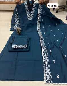 Shalwar Kameez Étnico de Moda para Mujer y Dupatta, Bordado Pesado de Lucknow, Hecho de Algodón para Bodas y Fiestas Festivas - Product Image 5