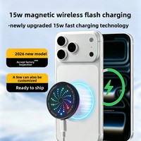 Cargador Inalámbrico Tipo-C con Luz Ambiental, Cargador de Carga Rápida de 15 W, Cargador Magnético para Teléfono Móvil para Automóvil 2026