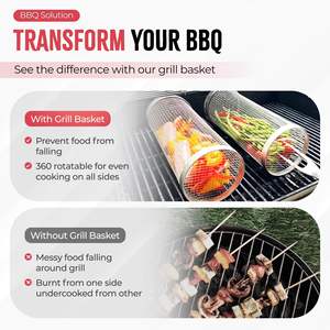 สแตนเลสบาร์บีคิวย่างทําอาหารตะกร้าแร็คบาร์บีคิวย่างบาร์บีคิวกระบอกกลิ้งตะกร้าสําหรับย่างเนื้อพร้อมตู้น้ํามัน - Product Image 5