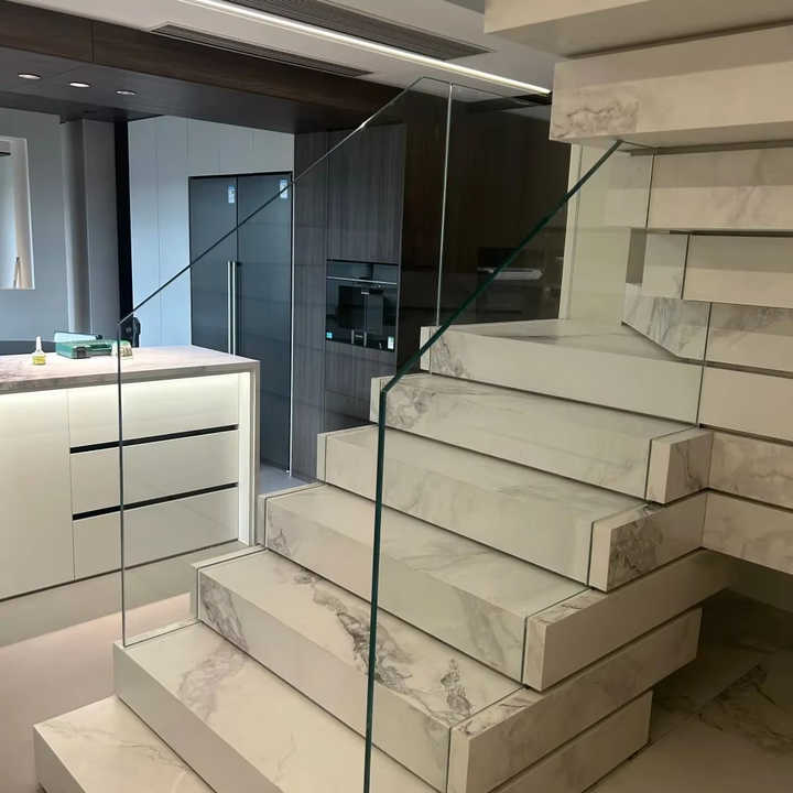 2025 Customizable Solid Wooden Folding Staircase Modern Central Beam for Apartment Featuring New Artificial Stone Glass