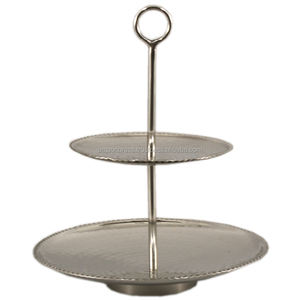 Présentoir à gâteaux en aluminium à 2 niveaux Plateau de service martelé avec poignée en anneau Supports à gâteaux en métal et laiton - Product Image 4