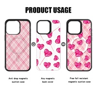 Coque de téléphone magnétique détachable 3-en-1 OEM Girly Pink Heart pour iPhone 16 15 14, coque transparente en PC avec design imprimé
