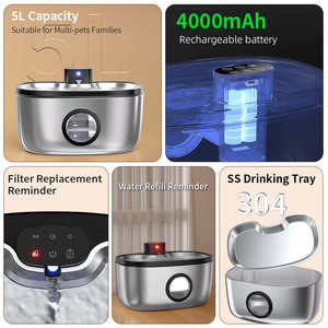 Fontaine à eau pour animaux de compagnie en acier inoxydable sans fil avec stérilisation UVC, fontaine à eau intelligente pour chien, distributeur d'eau silencieux pour chat, fournisseur OEM - Product Image 2