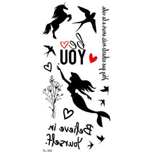 Bxtat TL163 - TL168 Kleine Quotes Partysu Wing Driehoek Crown Tower Paard Liefde Katten Paar Houd Kalm En Liefde Op tijdelijke Tattoo - Product Image 2