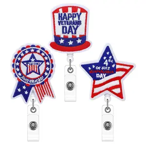 Independence Day Retractable Badge Reel Staff ID Card Work Card Display Clip Flag Badge Clip Accessories