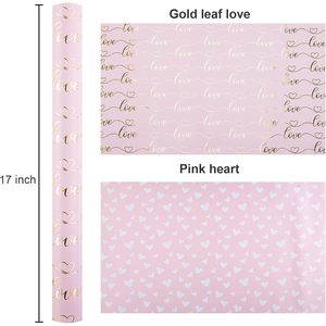 Pink Love Wrapping Paper 17 In X 32.8 Ft Reversible Heart Design For Valentine Birthday Wedding Gift Wrap - Product Image 4