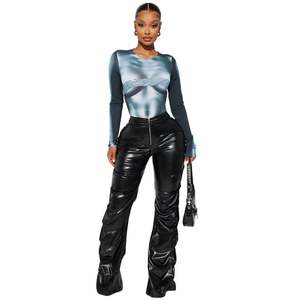 Pantaloni Shimaier Pu autunno inverno pantaloni europei e americani a vita alta strizzacervelli pieghettati stretta gamba dritta in pelle Pan - Product Image 4