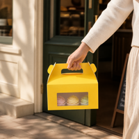 Boîte à gâteau en papier jetable en gros avec poignée, emballage personnalisé pour boulangerie, à emporter, pour anniversaire, mariage, fête