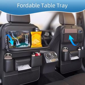 Organisateur de siège arrière de <span class=keywords><strong>voiture</strong></span> <span class=keywords><strong>avec</strong></span> support pour <span class=keywords><strong>tablette</strong></span>, poches de rangement, plateau pliable pour aliments et matériau PU - Accessoires de voyage de luxe - Product Image 3