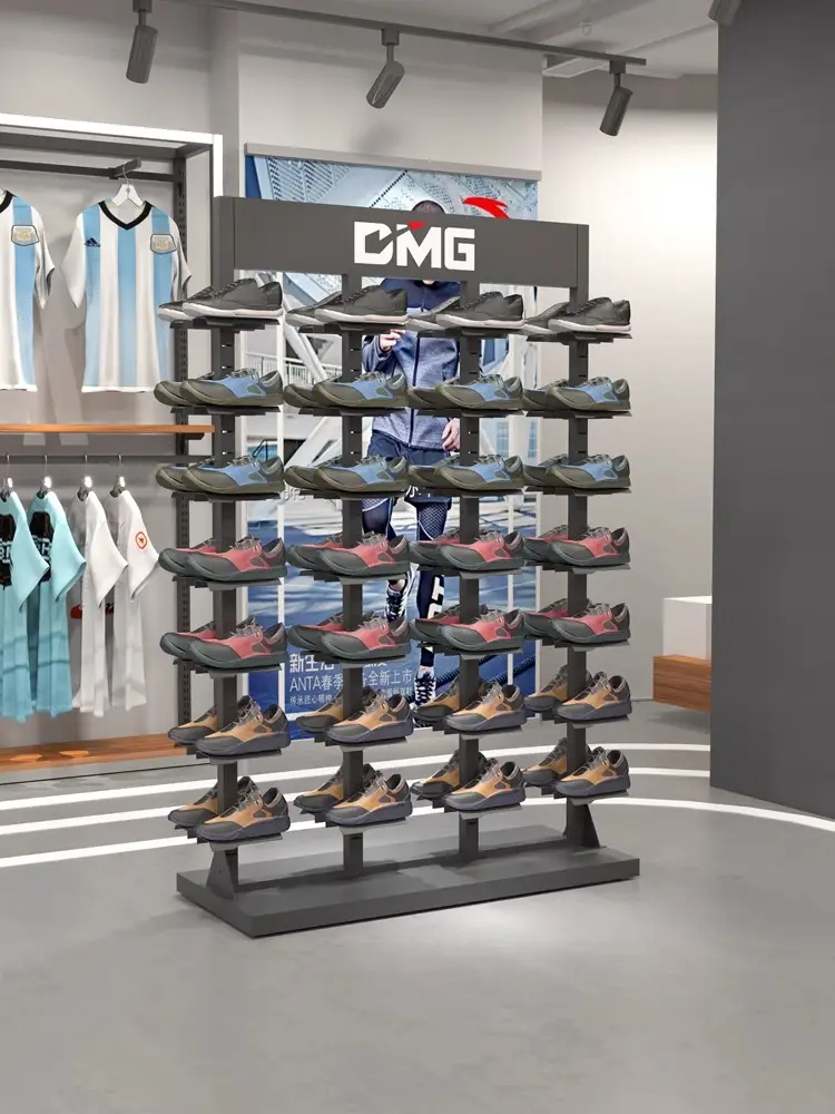 Fashion Sports Shoes Store Display Racks Shop Fixture Metal Wall Mounted Shoe Display Rack
