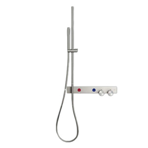 Sistema de <span class=keywords><strong>ducha</strong></span> de pared cepillado con riel vertical, rociador de mano y control de doble perilla, venta al por mayor de fábrica - Product Image 6
