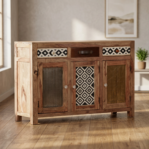 Artistic Solid Mango Wood Eco-friendly Antique <b>Rustic</b> Farmhouse Villa Living Room Storage <b>Cabinet</b> Industrial Indian Flat Panel - Product Image 3