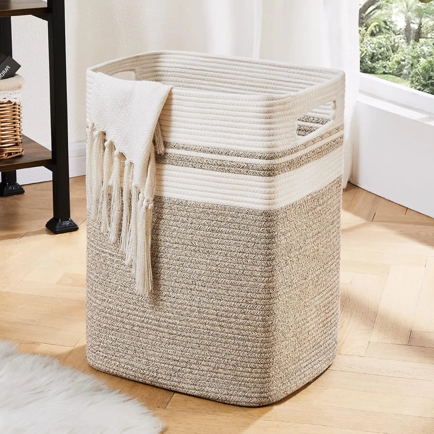 2024 Newest designed Eco-friendly beige felt woven storage basket handmade basket for blankets living room storage basket