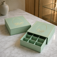 Boîte cadeau vert menthe avec tiroir pour œufs de Pâques, chocolats et bonbons, emballage personnalisé en feuille d'or, rigide et luxueux