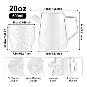Emode 600ml – Ensemble de cafetière à filtre <span class=keywords><strong>design</strong></span> européen avec <span class=keywords><strong>carafe</strong></span> en verre borosilicate, filtre réutilisable, portable pour usage en café - Product Image 2