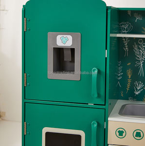 Grande cuisine de jeu en bois pour enfants avec réfrigérateur vintage, micro-ondes, cuisinière et évier, ensemble de cuisine d'imitation haut de gamme - Vert - Product Image 5