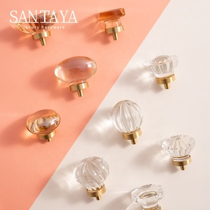Poignées de meuble Santaya en laiton, transparentes, couleur champagne, avec cristaux, créatives, pour armoire de chambre, coiffeuse et tiroirs - Product Image 1