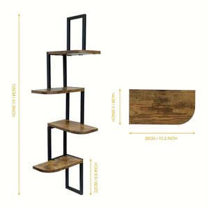 <span class=keywords><strong>Étagère</strong></span> d'angle flottante rustique à 4 niveaux, murale, <span class=keywords><strong>en</strong></span> <span class=keywords><strong>bois</strong></span> <span class=keywords><strong>et</strong></span> <span class=keywords><strong>en</strong></span> métal, pour le salon, la chambre à coucher, la salle de bain, la cuisine <span class=keywords><strong>et</strong></span> le bureau - Product Image 5