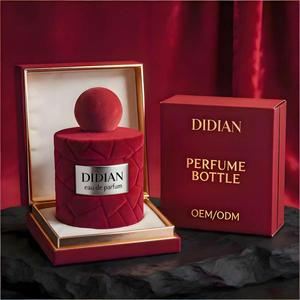 Nouvelle bouteille de parfum en verre rouge unique en velours floqué, vide, de haute qualité, avec pulvérisateur et étiquette personnalisée en alliage de zinc. - Product Image 3