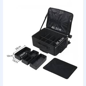 Guangdong Qihui Roller <b>Makeup</b> <b>Bag</b> Large Capacity Divided Compartmental <b>Professional</b> Artist Storage Case Black Trolley - Product Image 4