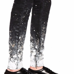 Custom Guangzhou Wholesale Branded New Style Designer High Quality Slim Fit <b>Spray</b> Paint Selvedge Men's Fashion Denim Jeans Men - Product Image 6