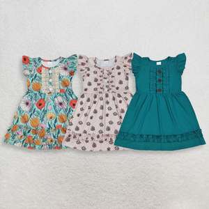 เดรสเด็กผู้หญิงแขนระบายยาวคลุมเข่า ลายดอกไม้สไตล์วินเทจ ผ้าโพลีเอสเตอร์/คอตตอน ระบายอากาศได้ดี เหมาะสำหรับฤดูร้อน ขายส่ง - Product Image 6