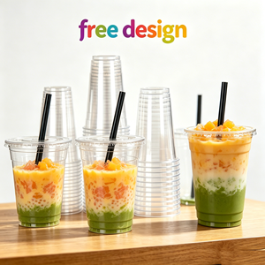Vasos Desechables de Plástico Transparente en Forma de U para Smoothies, Té de Burbujas, Café, de 12oz, 14oz y 16oz, <span class=keywords><strong>con</strong></span> Tapa, para Bebidas Frías - Product Image 1