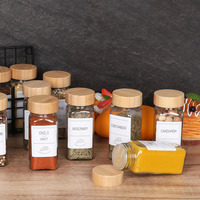 Bouteille carrée en verre vide de 120 ml (4 oz) pour épices, sel et poivre, avec couvercle en bois, pour emballage alimentaire – Vente directe usine
