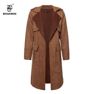 カスタム2019最新秋物ヴィンテージ風サッシュベルト付きフルスリーブポケット付き無地ロングオーバーサイズレディースポリエステルトレンチコート - Product Image 2