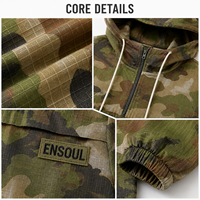 Blousons Anorak Homme Personnalisés Camouflage Ripstop Demi-Zip à Capuche Coupe-Vent avec Patch Tissé Légers et Amples pour le Streetwear