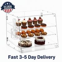 Vitrine de pâtisserie en acrylique transparent à 3 niveaux avec porte magnétique, pour pâtisseries, beignets, cupcakes, pour café, boulangerie