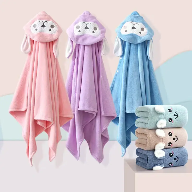 Serviette de bain pour enfants Cape à capuche pour bébé Cape bébé dessin animé corail polaire doux absorbant peignoir épaissi serviette de bain