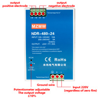 MZMW CE NDR-480 480W 12V 24V 36V 48V Led Cctv Ac Dc Converter PFC Smps Industrial Transformer Din Rail Switching Power Supply