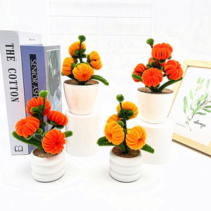 Mini bonsái de calabaza decorativo de 16 cm y 15 cm, hecho a mano con limpiapipas, para decoración navideña de la sala de estar o el escritorio. - Product Image 1