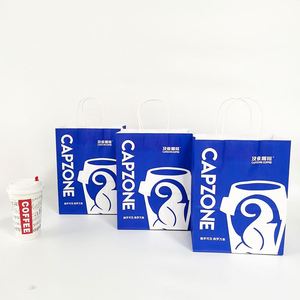 Cheap Price Recyclable Kraft Brown Paper <b>Bags</b> with Handles for Pizza Sushi Salad and Coffee Food Packaging - Product Image 2