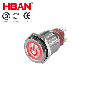 สวิตช์กดแบบกดติดปล่อยดับ HBAN ขนาด 22 มม. ไฟ LED สีแดง แสดงสถานะการเปิด-ปิด 6v 220v กันน้ำระดับ IP67 แบบ SPDT - Product Image 1