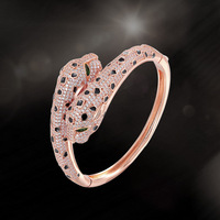 Bracelet en cuivre plaqué or 18K, micro-zircon à double tête, léopard ouvert, bague, ensemble de bijoux, vente en gros, nouvelle mode 2021