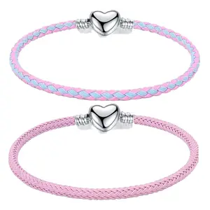 Summer New Love Button Woven Steel Wire Rope Bracelet DIY Red Rope Bracelet Can be Beaded Basic Chain leather bracelet