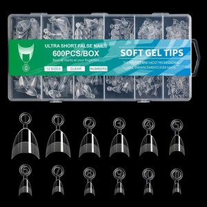 600 Uds puntas de <span class=keywords><strong>uñas</strong></span> de Gel suave transparente de alto brillo 12 tamaños media cubierta <span class=keywords><strong>uñas</strong></span> postizas acrílicas en forma de almendra - Product Image 2
