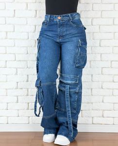 <span class=keywords><strong>Jeans</strong></span> Cargo Larghi da <span class=keywords><strong>Donna</strong></span> all'Ingrosso, a Vita Alta, Multitasche, Gamba Larga in Denim - Product Image 2