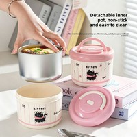 Boîte à lunch isotherme double compartiment en acier inoxydable 304, grande cuillère, compatible micro-ondes, rose mignon, 500 ml, avec doublure intérieure amovible pour le bureau