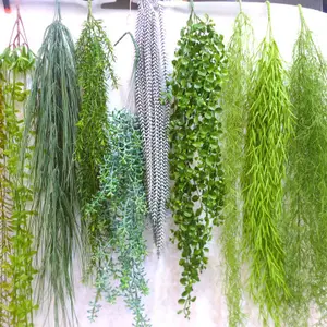 Planta verde parede em rattan artificial de plástico, pendurado, vegetária para decoração de teto