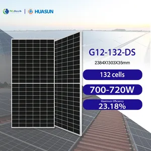Huasun G12-132-DS, panel surya 720w komersial 715W 710W 705W Bifacial HJT setengah potongan 700w Harga panel surya di pakistan