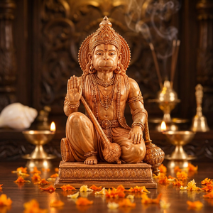 Statue artisanale en bois de Hanuman Ji, idole du dieu hindou Bajrang Bali Murti, décoration de temple domestique, cadeau spirituel pour la dévotion, objet d'art à offrir - Product Image 3