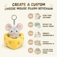 Porte-clés en peluche personnalisé en forme de souris dans une boîte de fromage, animal en peluche, pendentif clé personnalisé pour souvenir et jouet promotionnel en peluche