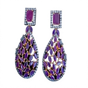 Stunning Sparkles <b>Silver</b> Plated Brass Zircon Antique Finish <b>Earrings</b>-Trendy Gift Jewelry for Women - Product Image 2