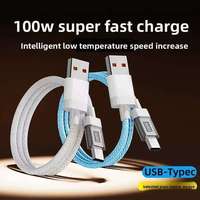 Kabel Data USB 3.0 Tipe-C 100W Berbahan Tembaga Murni 6A Pengisian Cepat, Kabel Nilon Transparan 1-2m untuk Mobil, Ponsel, Komputer, Printer