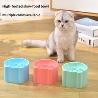 Mangkuk Makanan Kucing Anjing Anti-Tersedak, Mangkuk Makan Lambat, Plastik Food Grade, Desain Tinggi Melindungi Leher, 3 Warna