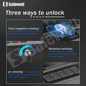 Safewell ตู้เซฟลายนิ้วมือไบโอเมตริกซ์แบบเปิดอัตโนมัติ ปืนจดจําใบหน้าขั้นสูงปลอดภัย เหมาะสําหรับใช้ในบ้าน โต๊ะข้างเตียง และในรถยนต์